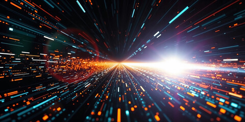 Canvas Print - data stream flowing into bright light source in cyberspace