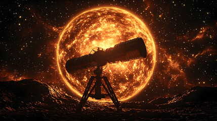 Wall Mural - space telescope observing fiery star, cosmic landscape