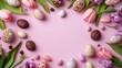 © TURELVI - Festive spring celebration with colorful eggs and vibrant flowers creating a cheerful atmosphere for Easter festivities