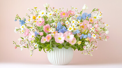 Poster - Colorful floral arrangement featuring spring blooms in a white ceramic vase