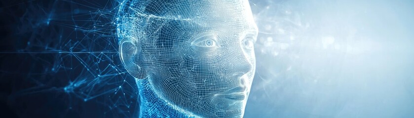 AI face, digital network, future tech, bright background