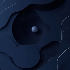 Poster - Abstract Navy Blue Layers with Sphere and Lines: Modern Elegance and Depth in 3D Render