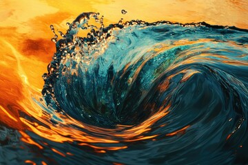 Fototapete - A mesmerizing vortex of teal and orange water, captured in a breathtaking close-up shot, showcasing the dynamic beauty of nature.