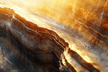 Aufkleber - Golden sunlight illuminates the layered texture of a rock formation, revealing intricate details and a sense of depth.