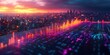 © Factory Stock - Futuristic Cityscape at Sunset: Digital Data Visualization