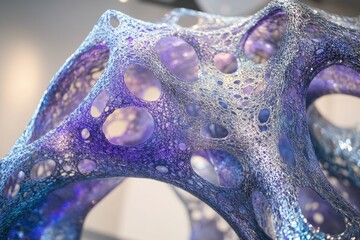 Poster - Intricate, iridescent net-like sculpture with organic, porous forms.  A captivating blend of art and science.