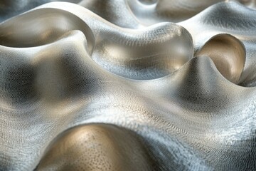 Fototapete - Abstract silver textured surface with undulating waves and soft lighting creating a 3D effect.
