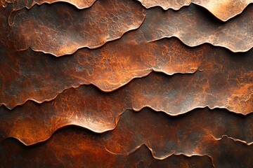 Aufkleber - Abstract copper texture with undulating, layered waves, showcasing rich, dark brown and orange tones.