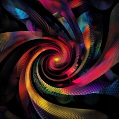 Aufkleber - Vibrant Swirl: An Abstract, Energetic Vortex of Colorful, Textured Lines Radiating from a Central Golden Glow on Black