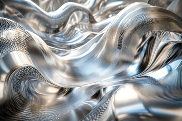Leinwandbilder - Abstract metallic waves, swirling and flowing, creating a dynamic and reflective surface.