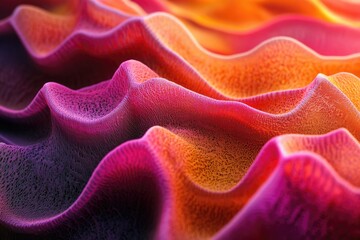 Aufkleber - Abstract image of vibrant, undulating, textured surfaces in shades of pink and orange.