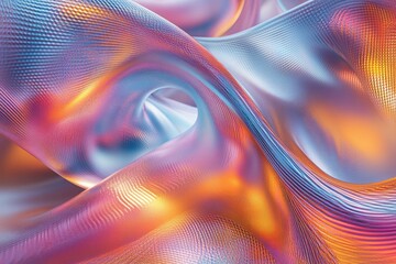 Leinwandbilder - Abstract iridescent waves, flowing fabric-like texture with warm and cool colors creating a mesmerizing visual effect.