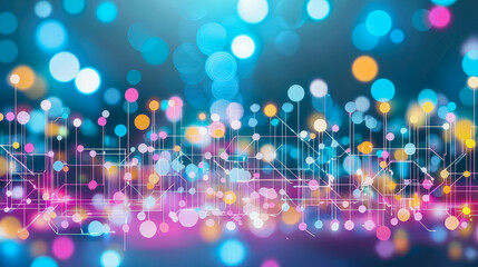 Fototapete - Colorful abstract background with glowing circles and digital patterns illustrating technology and connectivity
