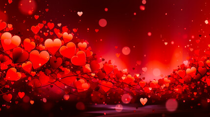 Fototapete - Colorful hearts and lights create a romantic atmosphere for a celebration during the evening