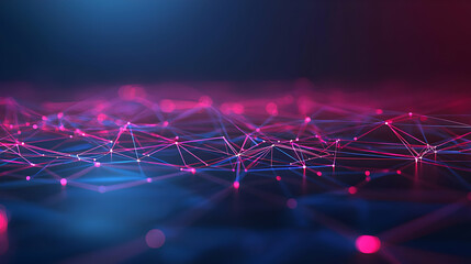 Abstract Digital Network Illustration with Blue and Pink Lines Connecting Points on Dark Background