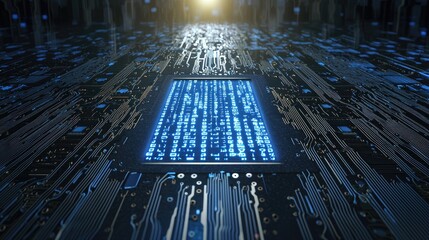 Digital data stream flowing on circuit board
