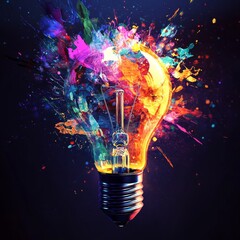 Fototapete - Illuminating Imagination: A vibrant light bulb bursts with creative energy, symbolizing innovative ideas and colorful inspiration.