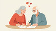 © Galeno - A senior couple signs important papers together in a loving gesture.
