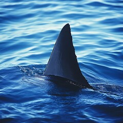 predator shark fin emerging from sea photo