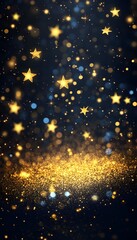Wall Mural - golden stars and sparkles cascade across a dark blue backdrop