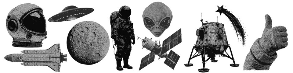 Wall Mural - set of outer space halftone grunge vector design elements