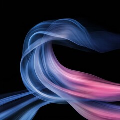 Poster - Abstract Flow: A Swirling Dance of Blue and Pink Light on a Black Canvas, Expressing Motion and Grace