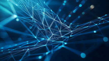 Abstract Digital Network of Glowing Blue Lines and Nodes on Dark Background