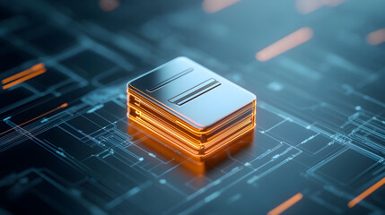 Wall Mural - A computer chip is shown in a blue and orange background