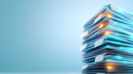 Wall Mural - A stack of papers with a blue background