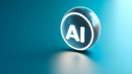 Wall Mural - A glowing blue sphere with the letters AI on it