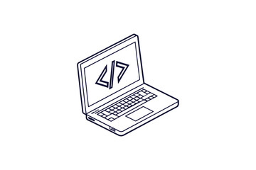 laptop with a code bracket symbol line art vector illustration