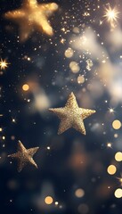 Wall Mural - golden stars and sparkling light shimmer in the dark background