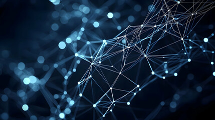 Abstract Digital Network with Connected Nodes on Dark Blue Background