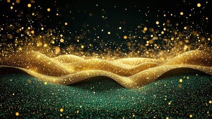 Wall Mural - a bokeh-laden backdrop of shimmering black, verdant emerald, and radiant gold, creating an ethereal,