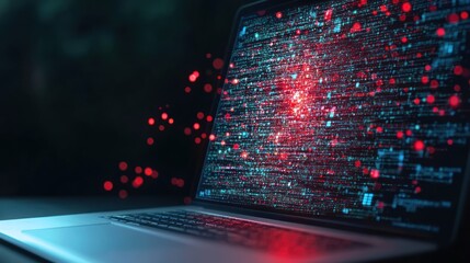 Cybersecurity Data Flow:  Digital Code Streams Across Laptop Screen