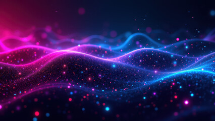Dynamic digital waves with a neon galaxy theme, symbolizing software development processes.