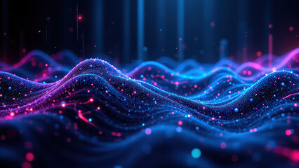 Wall Mural - Digital illustration of a data flow with glowing lines and particles, resembling a ci/cd pipeline or network activity within containers.