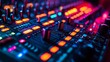© JuliaDorian - Professional DJ Mixer, Audio Mixing Console With Faders And Adjusting Knobs, Close Up