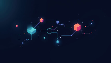 Wall Mural - A colorful digital abstract design featuring interconnected nodes and paths resembling a tech-themed cloud network.