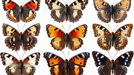 Butterfly collection, various species, isolated on white background. Possible use Nature education, zoology