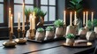 © NurUl - Elegant Dining Table Setup with Candles and Succulents in Modern Geometric Pots, Ideal for Home