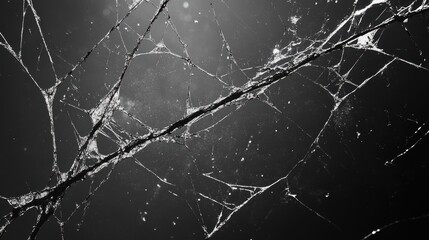 Intricate spiderweb, grayscale, nature's art.