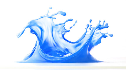 Aufkleber - Swirling splash of vibrant blue water with crisp wave edges and floating droplets on white backdrop. Cinematic lighting and macro fluid motion.