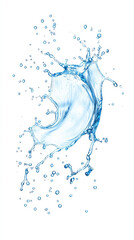 Aufkleber - Dynamic splash of crystal-clear blue water frozen in mid-air. High-speed photography with smooth fluid motion and floating droplets.