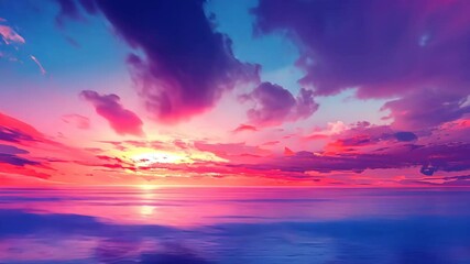 Wall Mural - vibrant sunset over calm ocean waters with colorful clouds reflecting in the sky