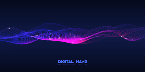 Wall Mural - abstract digital audio wave of particles with bokeh. futuristic ai technology. cyber data flow vecto