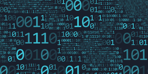 Abstract binary code cloud background. AI learning on data cyber field. Futuristic digital technology.