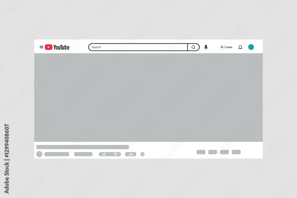 Minimal YouTube Interface Mockup – Blank Video Player UI for Design and ...