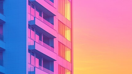 Wall Mural - Modern apartment building at sunset.