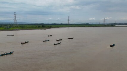 sand mining boat on the serayu river, cilacap.